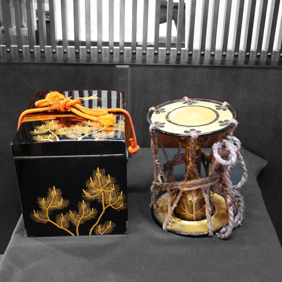 骨董 小鼓 和楽器 鶴・松 古美術